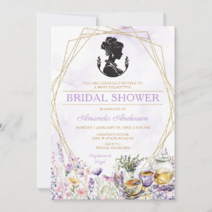 Vintage Tea Party Bridal Shower Purple Wildflowers Invitation