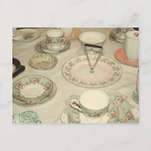 Vintage tea party, china tea set shabby chic postcard