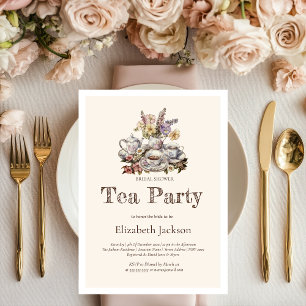 Vintage Tea Party Flowers Bridal Luncheon Invitation