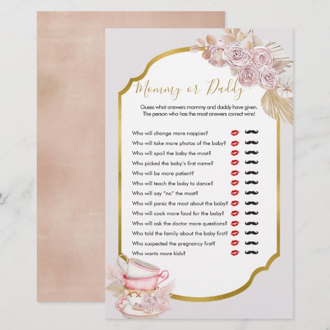 Vintage Tea Party Mummy or Daddy Games (Front/Back)