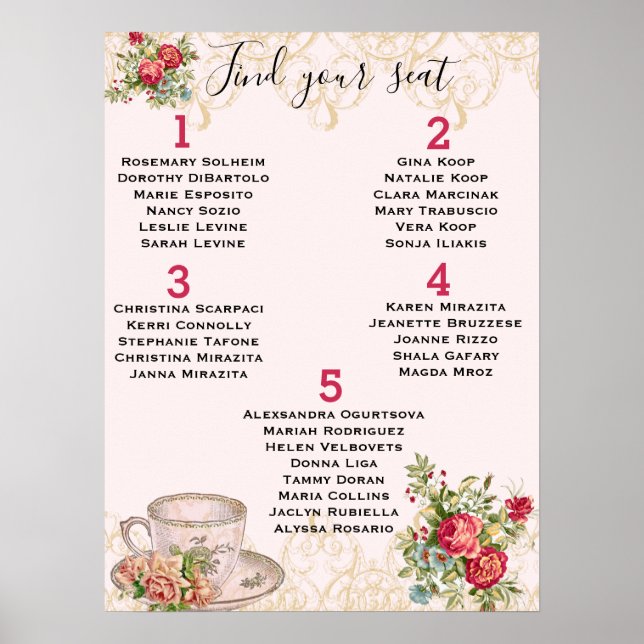 Vintage Tea Party Seating Chart  (Front)