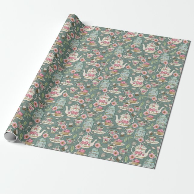 Vintage Tea Party Wrapping Paper (Unrolled)