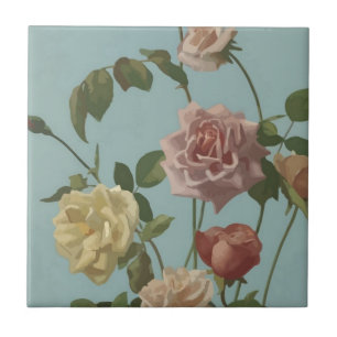 Vintage Tea Rose and Blush Roses Ceramic Tile