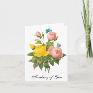 Vintage Tea Roses by Redoute, Thinking of You Card