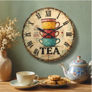 Vintage Tea Time Large Clock