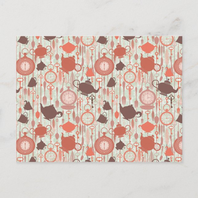 Vintage Tea Time Pattern Postcard (Front)