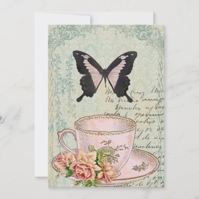 Vintage Tea Time Wedding Invitation (Front)