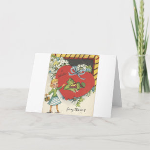 Vintage Teacher With Schoolhouse Valentine Holiday Card