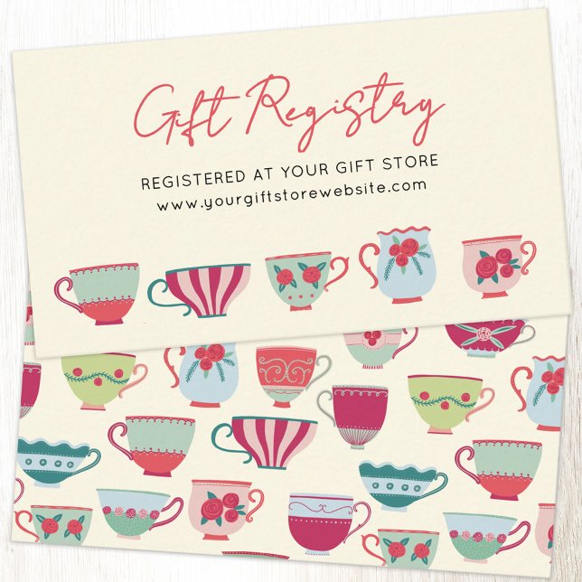 Vintage Teacup Bridal Shower Gift Registry Enclosure Card (Vintage tea cups bridal shower tea party themed gift registry website enclosure cards)
