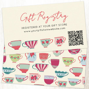Vintage Teacup Bridal Shower Gift Registry QR code Enclosure Card