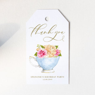 Vintage Teacup Floral Bouquet Tea Party Birthday Gift Tags