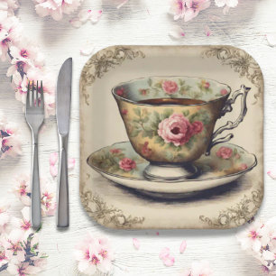 Vintage TeaCup Floral Bridal Shower Tea Party  Paper Plate