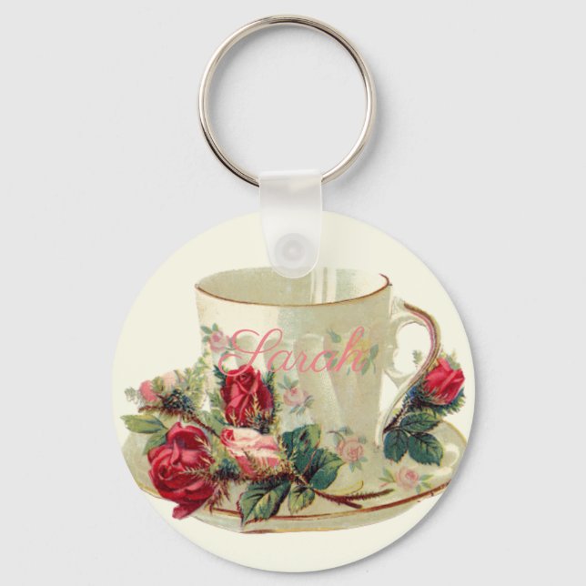Vintage Teacup Personnalised Keyring (Front)