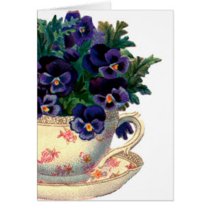 Vintage Teacup Purple Pansies-Cards