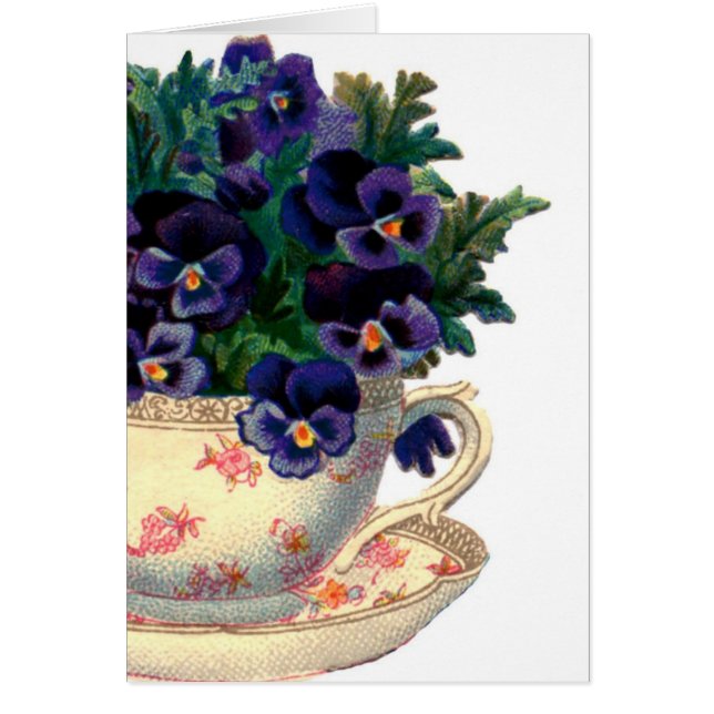 Vintage Teacup Purple Pansies-Cards (Front)