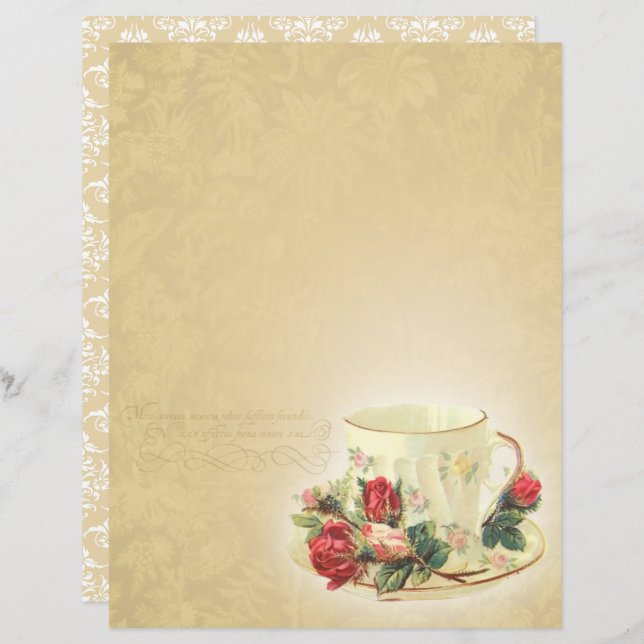 Vintage Teacup Scrapbook Paper - Marple Hall (Front/Back)