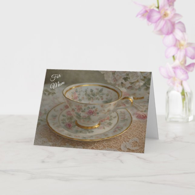 Vintage Teacup Tea Lover Art Mother's Day Card (Orchid)