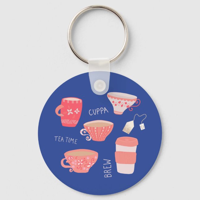 Vintage Teacup Tea Pot illustration Key Ring (Front)