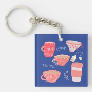 Vintage Teacup Tea Pot illustration Key Ring