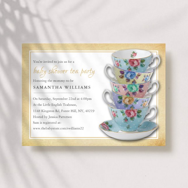 Vintage Teacups Baby Shower Tea Party Invitation (Creator Uploaded)