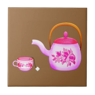 Vintage Teacups teapot illustration Ceramic Tile