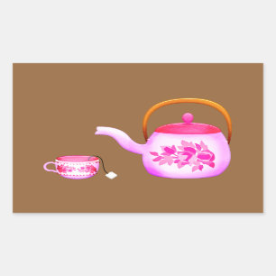 Vintage Teacups teapot illustration Rectangular Sticker