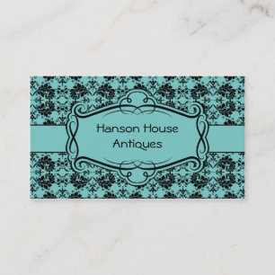 Vintage Teal and Black Damask Business Card