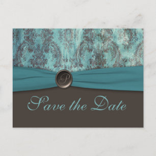 Vintage Teal and Brown Save the Date Postcard
