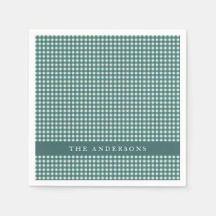 Vintage Teal and White Gingham Plaid Personalised  Napkin