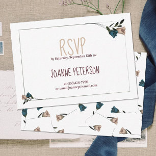 Vintage Teal Beige Floral RSVP Enclosure Card