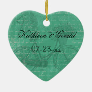 Vintage Teal Bicycle  Heart Keepsake Ornament