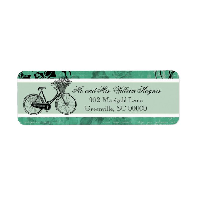 Vintage Teal Bicycle Personalised Address Labels (Front)