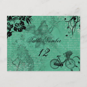 Vintage Teal Bicycle Table Number Postcard