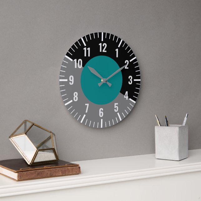 Vintage Teal & Black & Grey Clock With Numbers (Office)