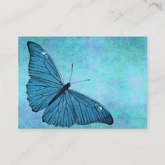 Vintage Teal Blue Butterfly 1800s Illustration Business Card (Front)