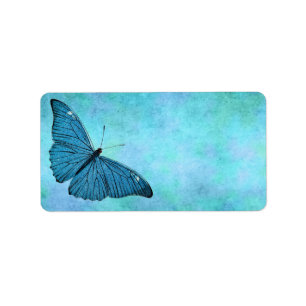 Vintage Teal Blue Butterfly 1800s Illustration Label