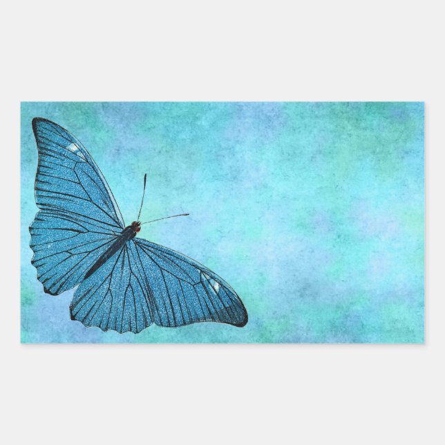 Vintage Teal Blue Butterfly 1800s Illustration Rectangular Sticker (Front)