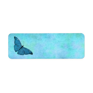 Vintage Teal Blue Butterfly 1800s Illustration Return Address Label