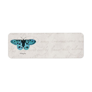 Vintage Teal Blue Butterfly Illustration - 1800's Return Address Label