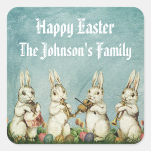 Vintage Teal Blue Funny Easter Rabbit And Egg  Square Sticker