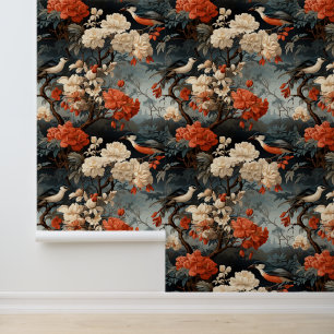 Vintage Teal Boho Birds Georgian   Victorian Wallpaper