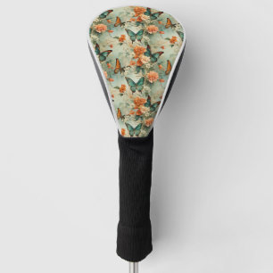 Vintage Teal Butterfly Orange Floral Garden Golf Head Cover