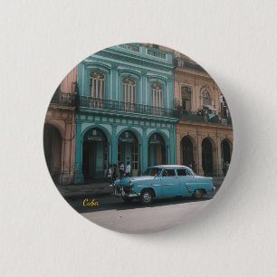 Vintage Teal Classic Car Old Havana Cuba Colonial 6 Cm Round Badge