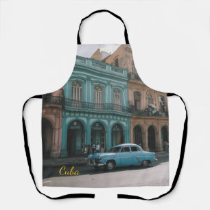 Vintage Teal Classic Car Old Havana Cuba Colonial Apron