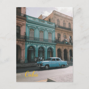 Vintage Teal Classic Car Old Havana Cuba Colonial Holiday Postcard