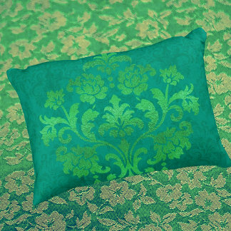 Vintage Teal Damask Gold Medallian Throw Pillow