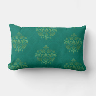 Vintage Teal Damask Gold Medallians Throw Pillow