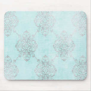 Vintage Teal Damask Mouse Pad