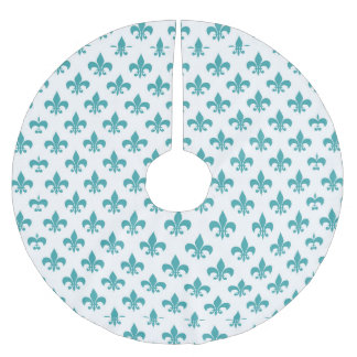 Vintage teal fleur de lis pattern brushed polyester tree skirt