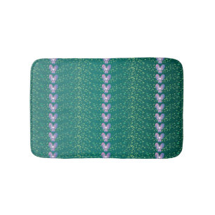 Vintage Teal Floral Violets wallpaper pattern Bath Mat